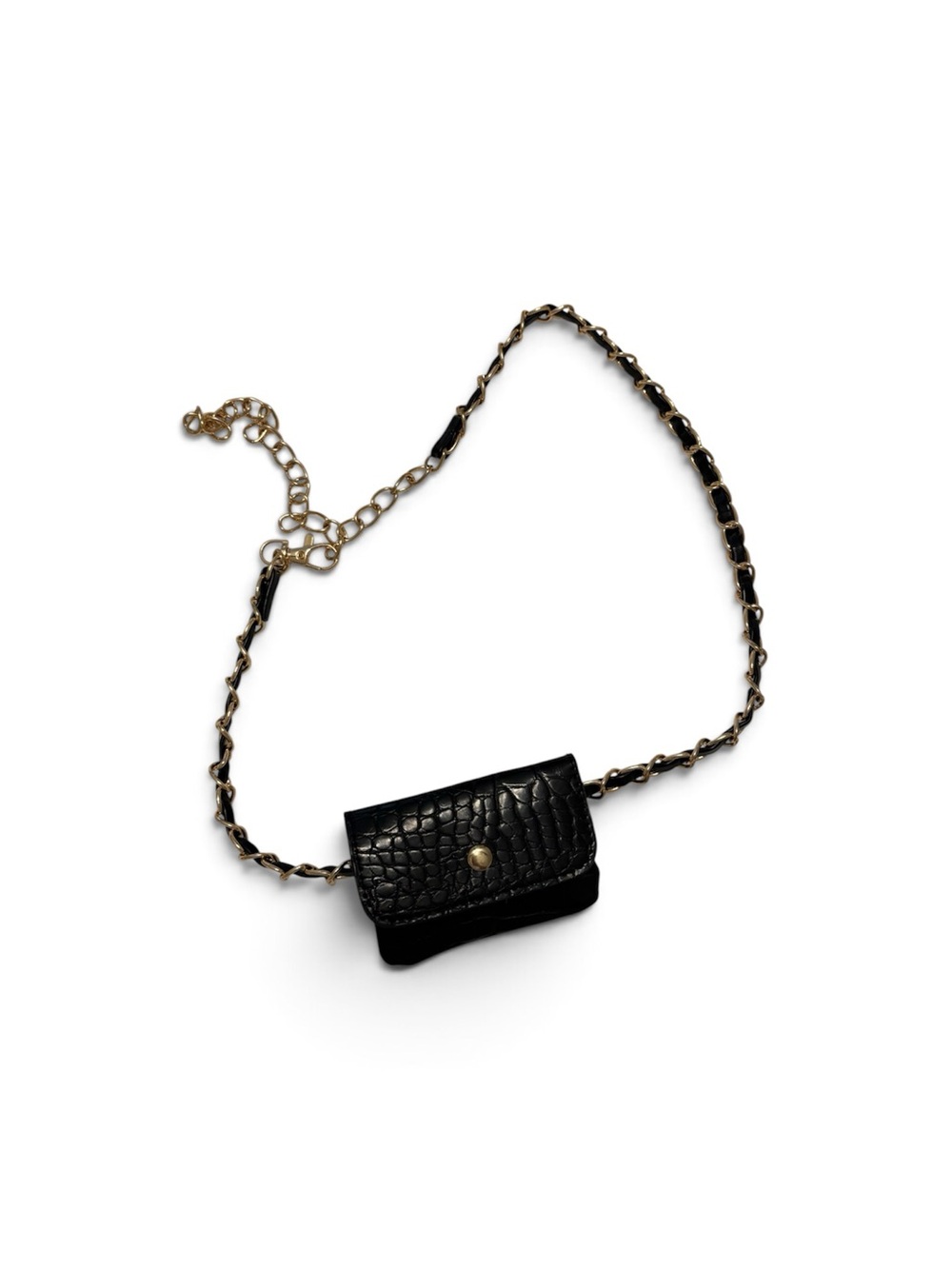 Anthropologie Black Croc-Embossed Mini Chain Belt Bag